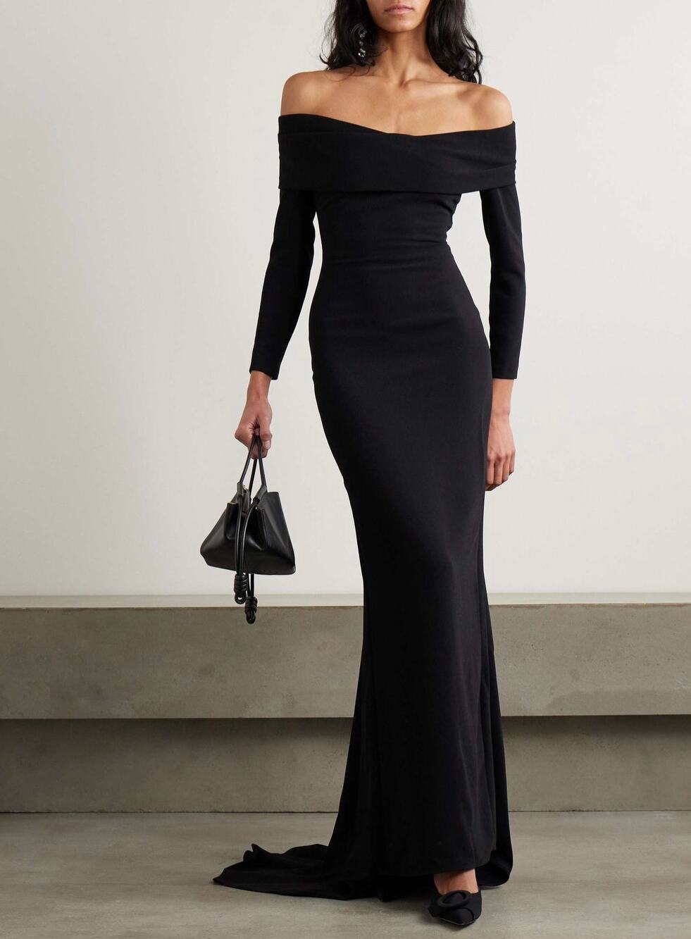 SOLACE LONDON Lyla Off-The-Shoulder Gown Size 0 Black Evening Events Party